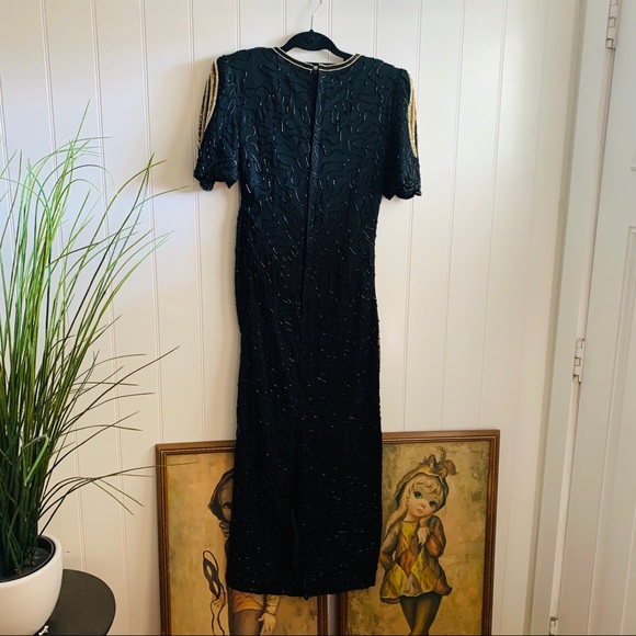 Vintage Denise Elle Black Silk Sequined Gown - Picture 5 of 8